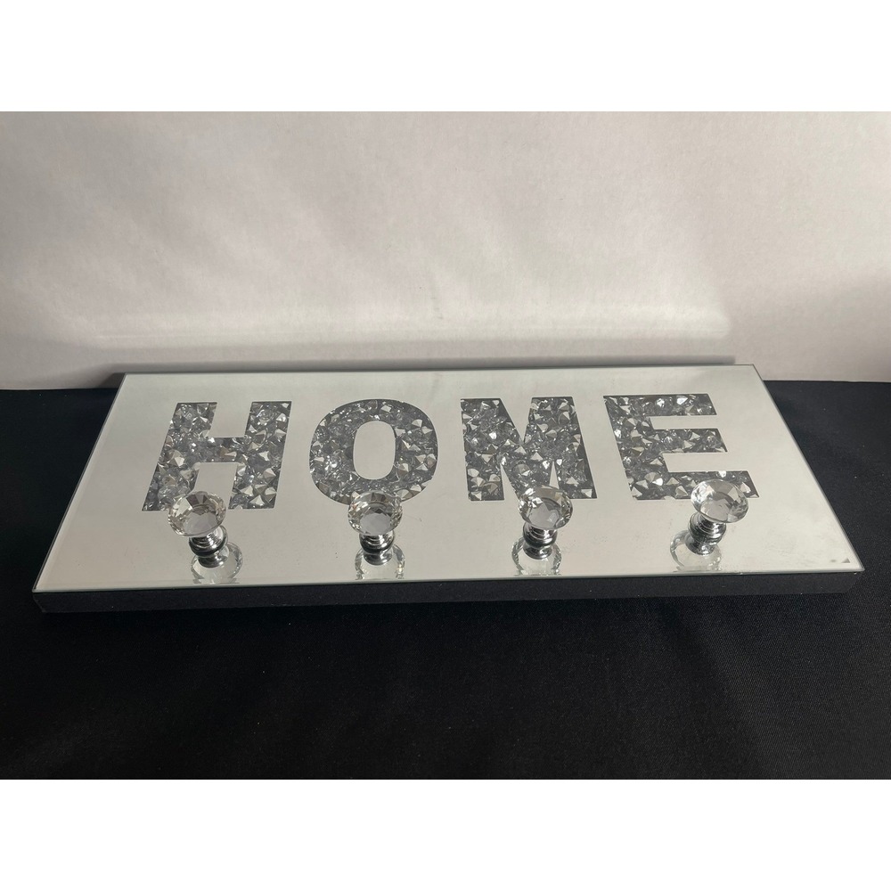 Mirrored Crushed Diamond HOME Wall Hook Rack Silver Crystal Key‎ Holder 16in
